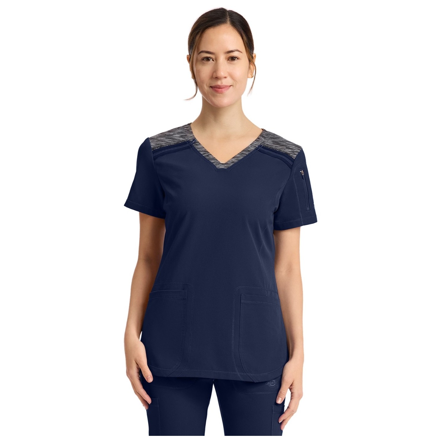 DK740 Dickies Dynamix V-Neck Top with Heather Colour Block Design