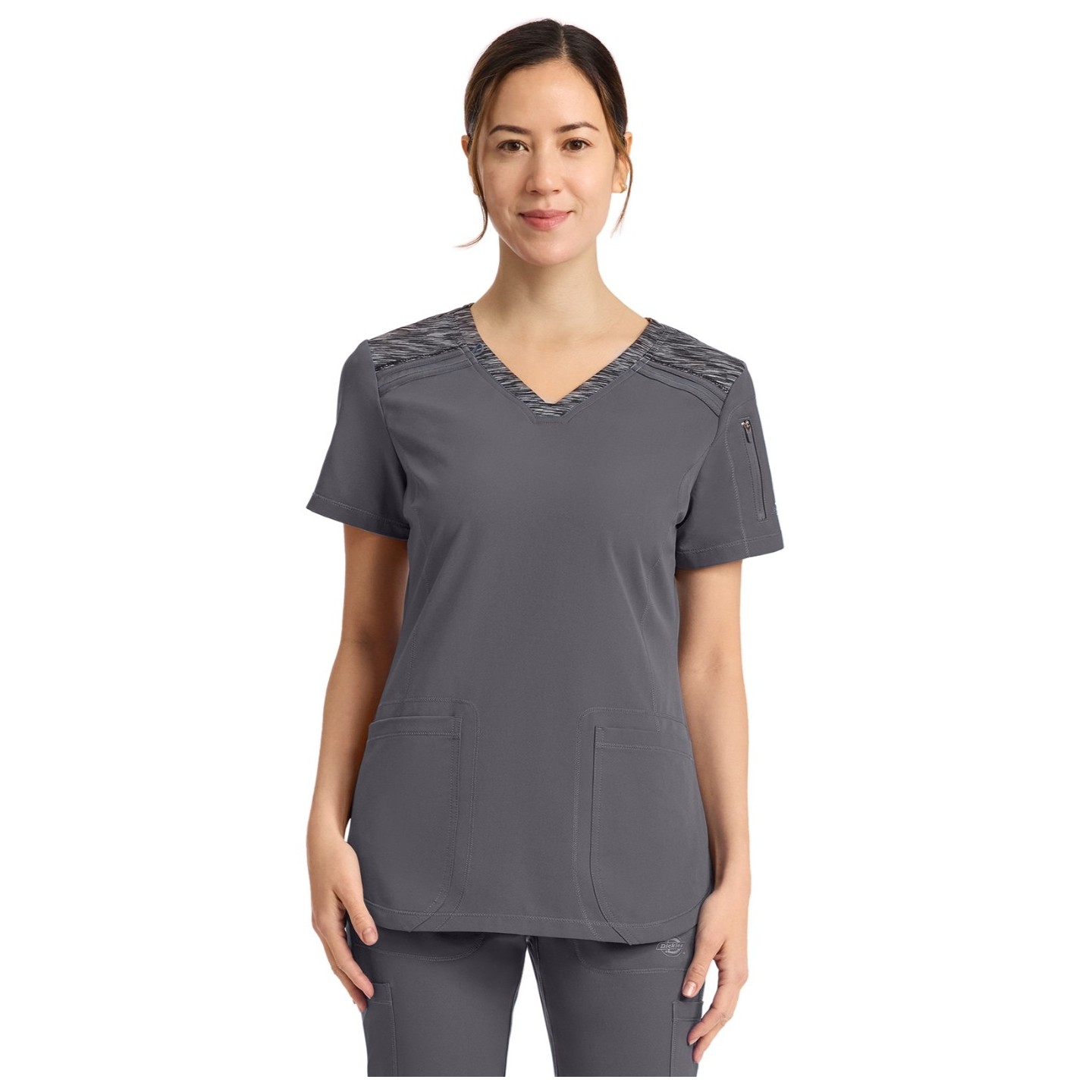 DK740 Dickies Dynamix Haut à Col en V avec Design de Bloc de Couleur Chiné