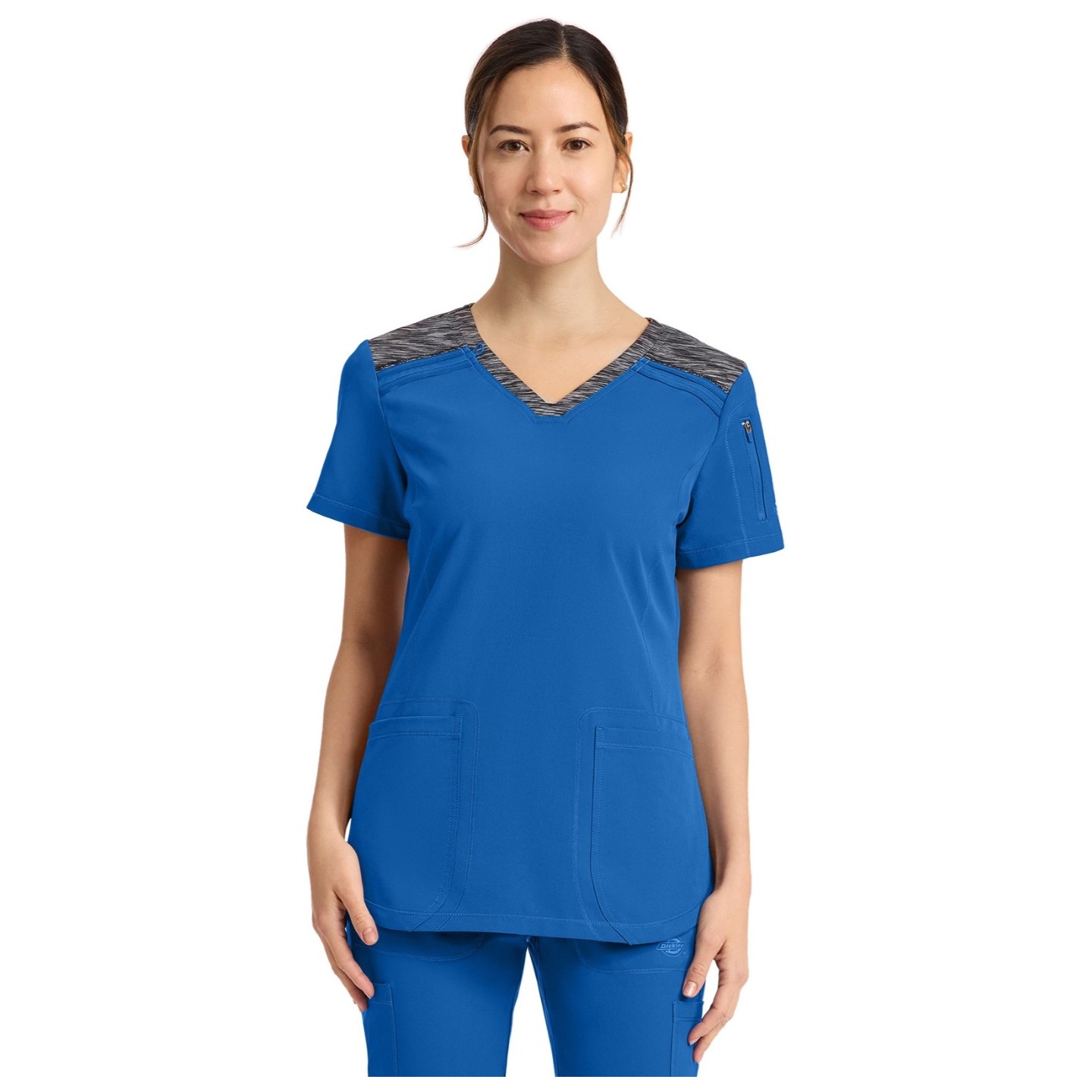 DK740 Dickies Dynamix Haut à Col en V avec Design de Bloc de Couleur Chiné