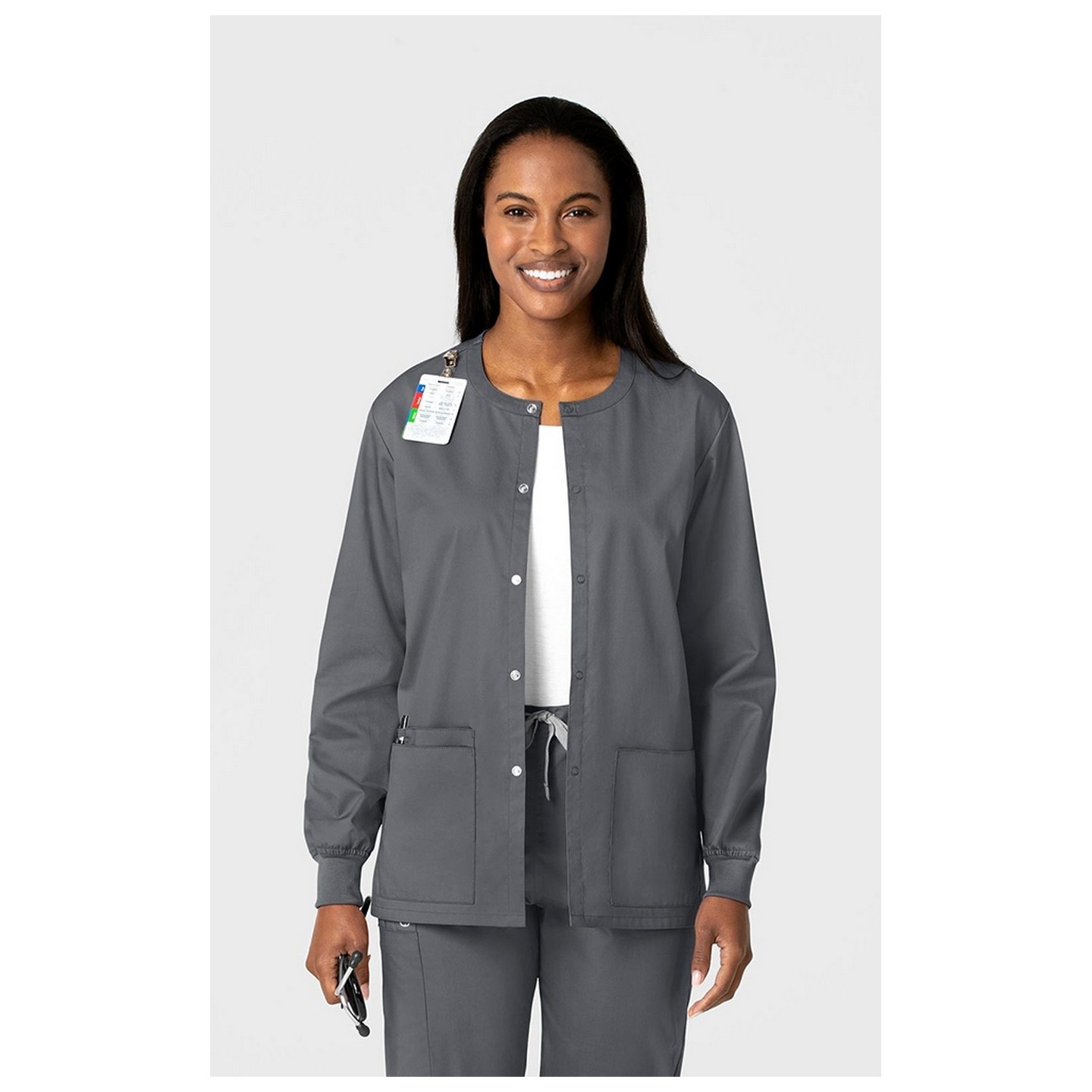 800 WonderWORK Unisex Snap Front Round Collar Jacket