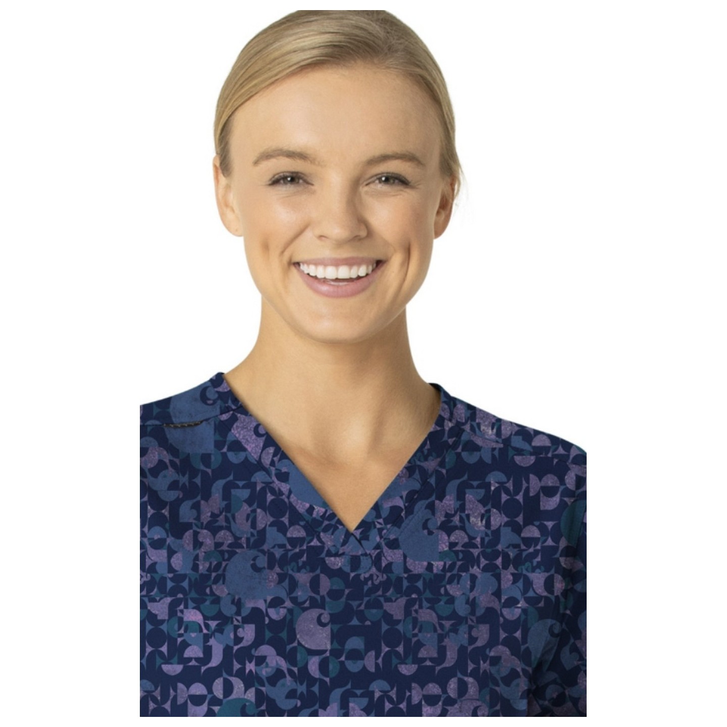 C13414 Carhartt 4 Pocket V-Neck Print Top - Geo Logo Navy