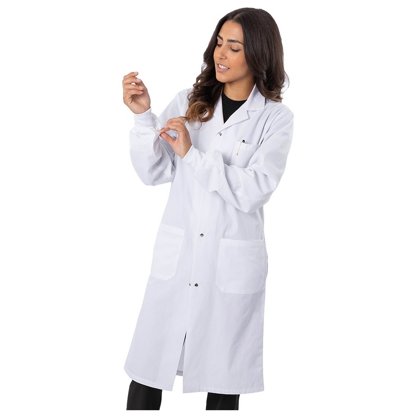 4533 Greentown Classix – Manteau de laboratoire unisexe long avec fermoir en *Snap* en avant - Poignets tricotés 