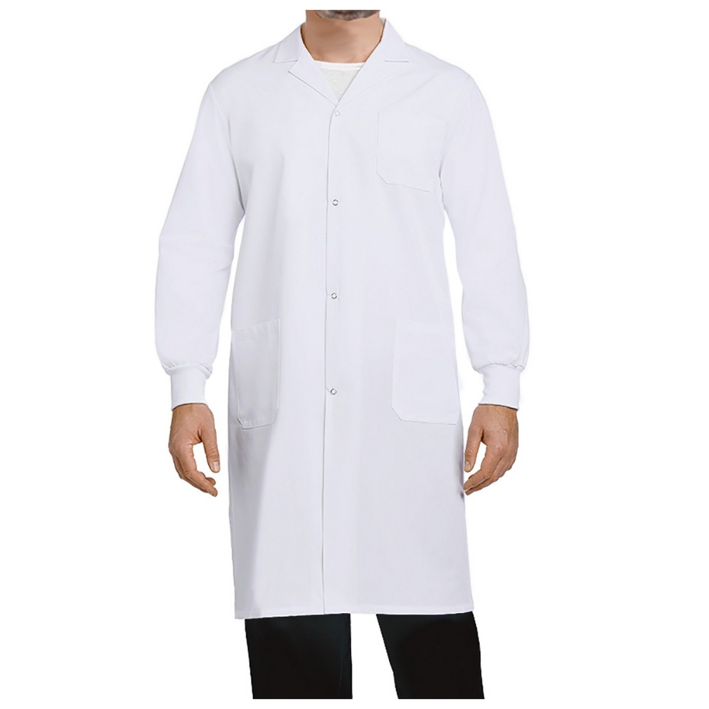 4533 Greentown Classix – Manteau de laboratoire unisexe long avec fermoir en *Snap* en avant - Poignets tricotés 