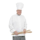 CC270 MOBB White/Black Contrast Mandarin Chef Coat - Men's View