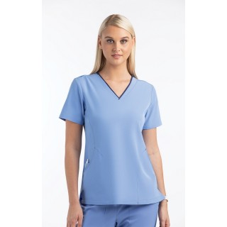 4510 [Matrix Impulse] Women's Contrast Curved V- Neck Top