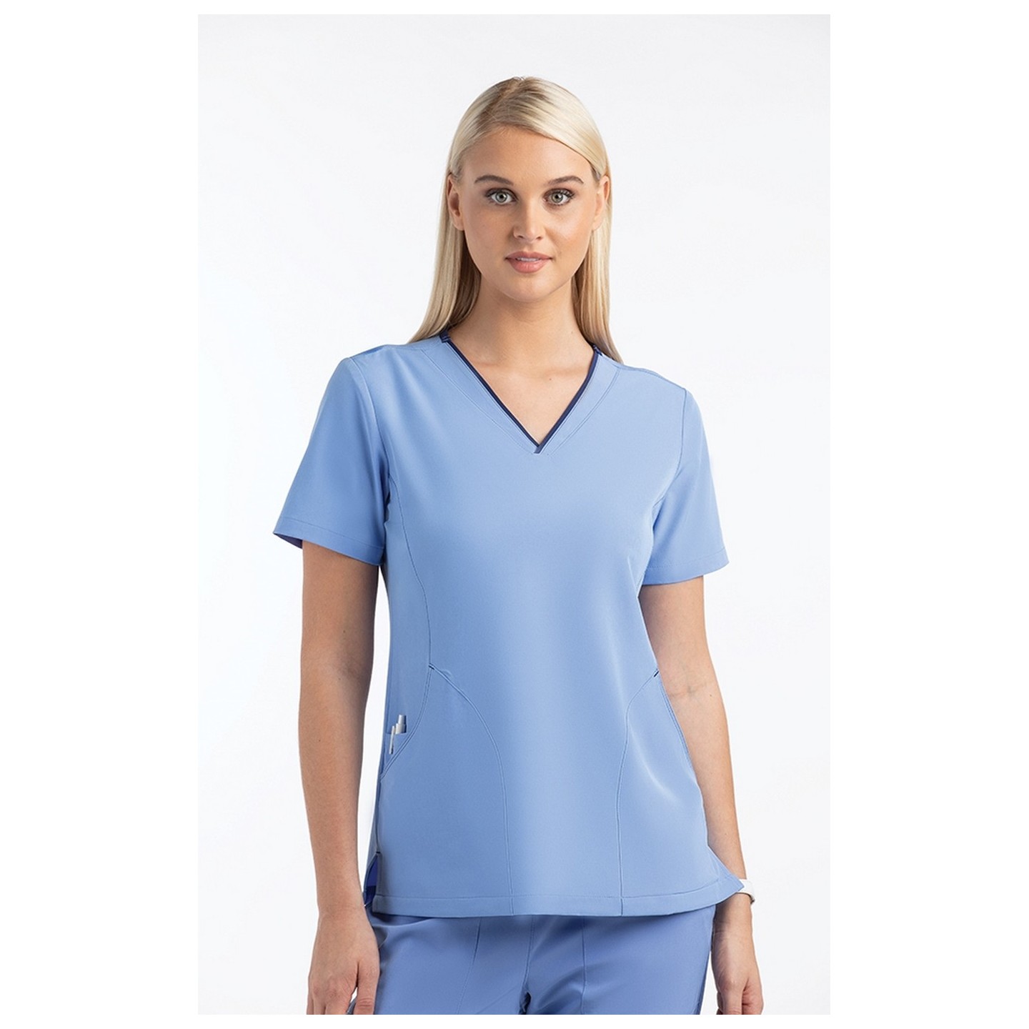 4510 [Matrix Impulse] Haut à col en V courbé contrasté pour femme