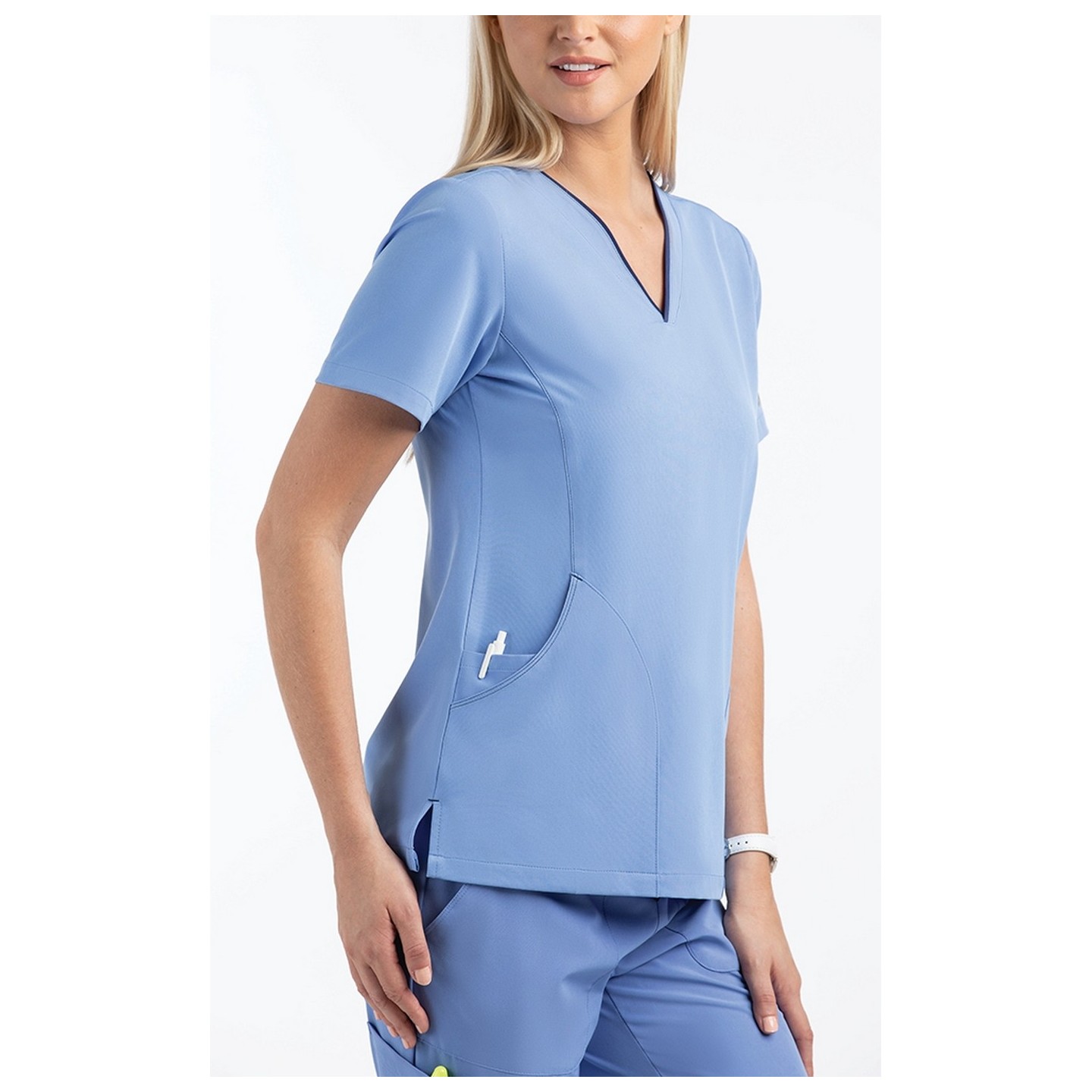 4510 [Matrix Impulse] Haut à col en V courbé contrasté pour femme