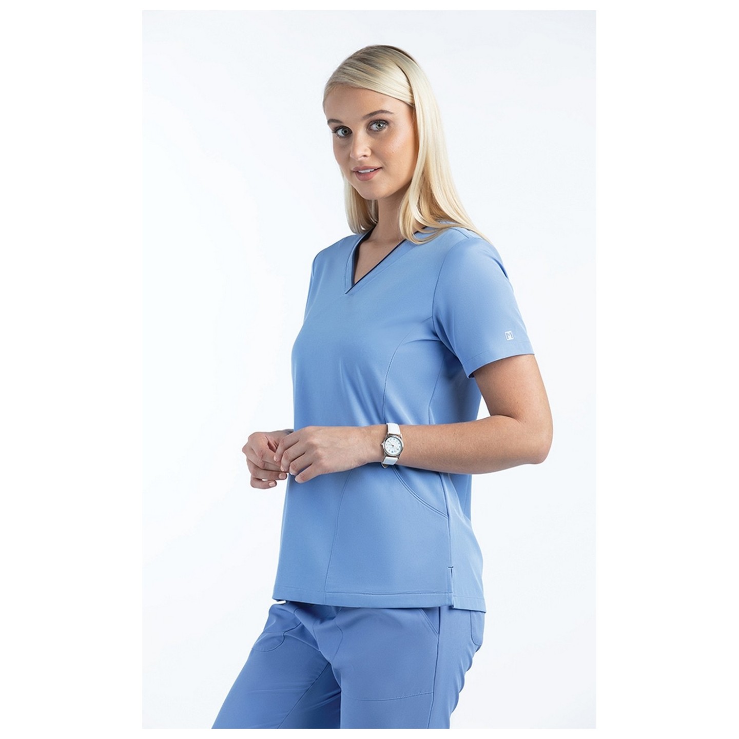 4510 [Matrix Impulse] Women's Contrast Curved V- Neck Top