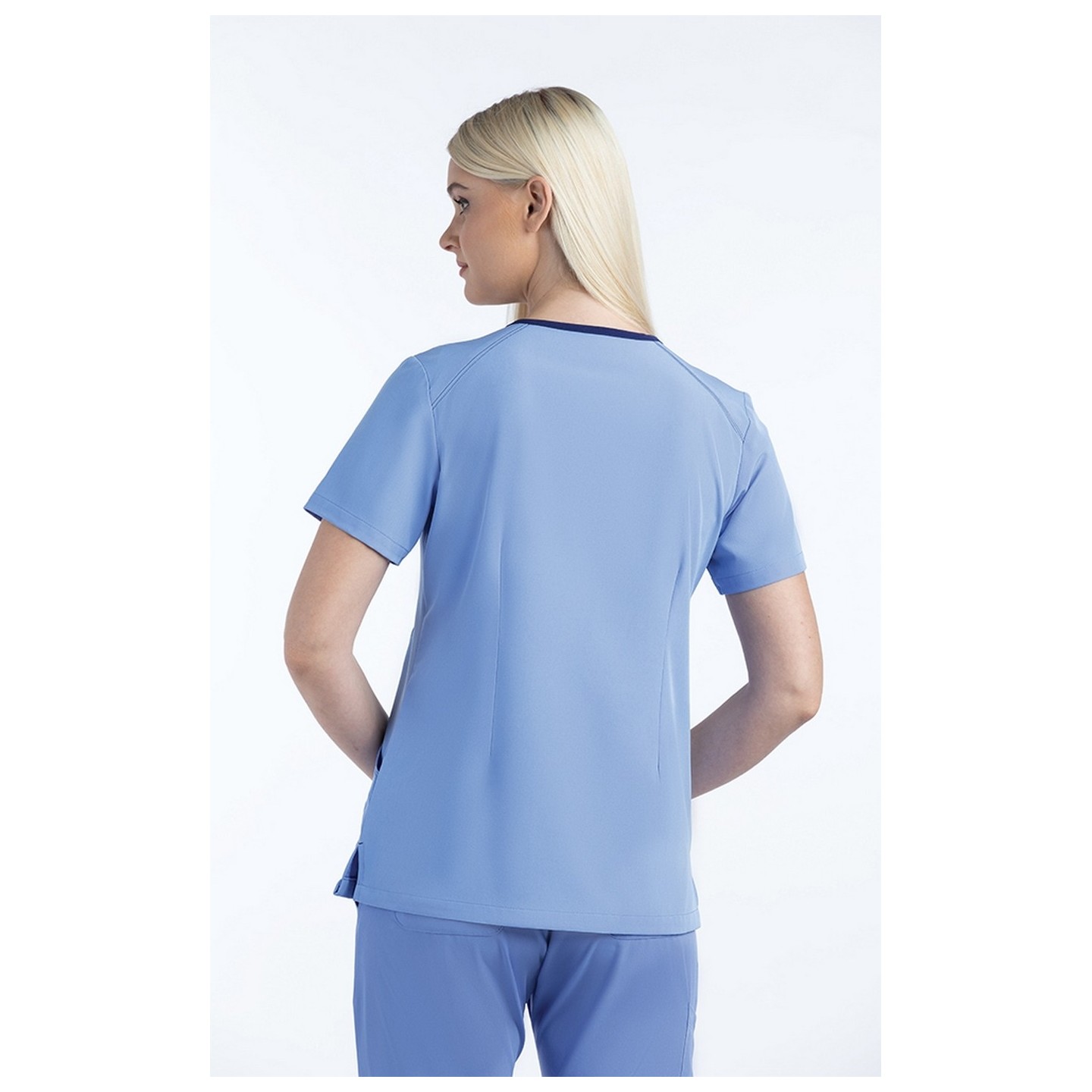 4510 [Matrix Impulse] Women's Contrast Curved V- Neck Top