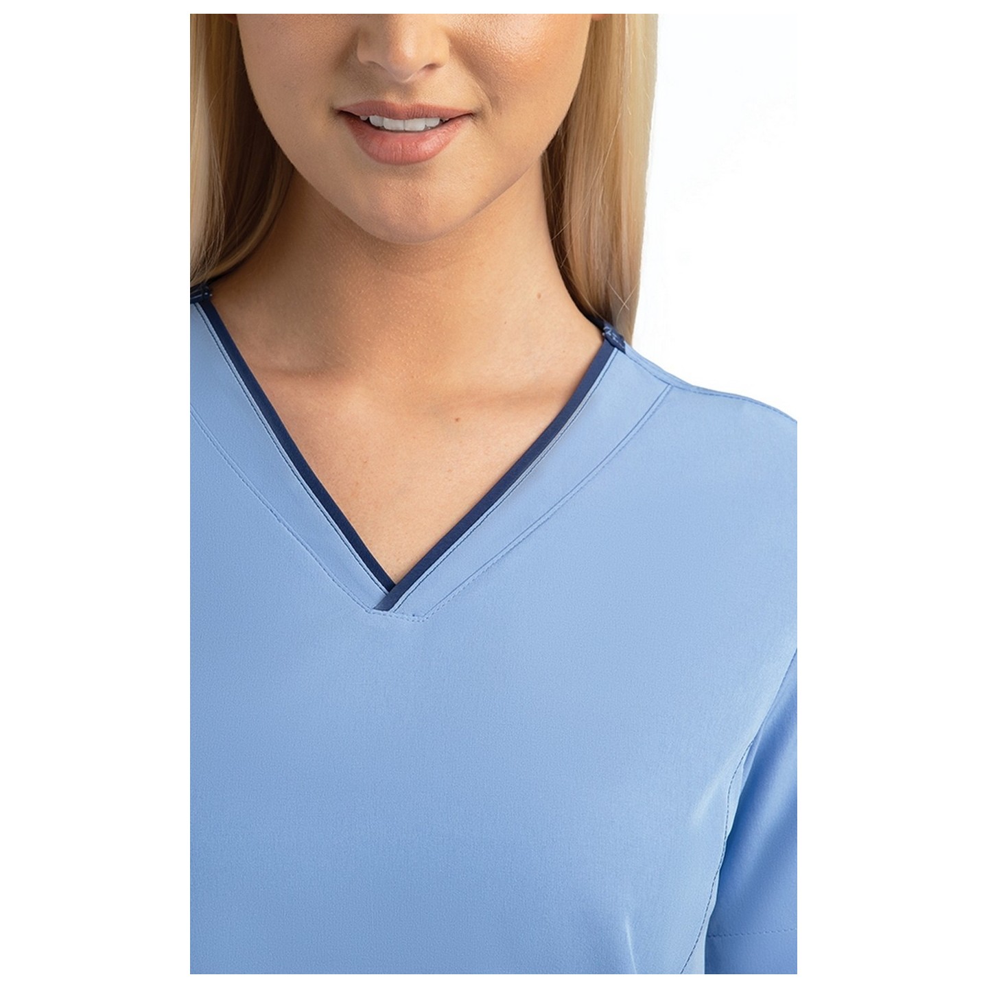 4510 [Matrix Impulse] Women's Contrast Curved V- Neck Top