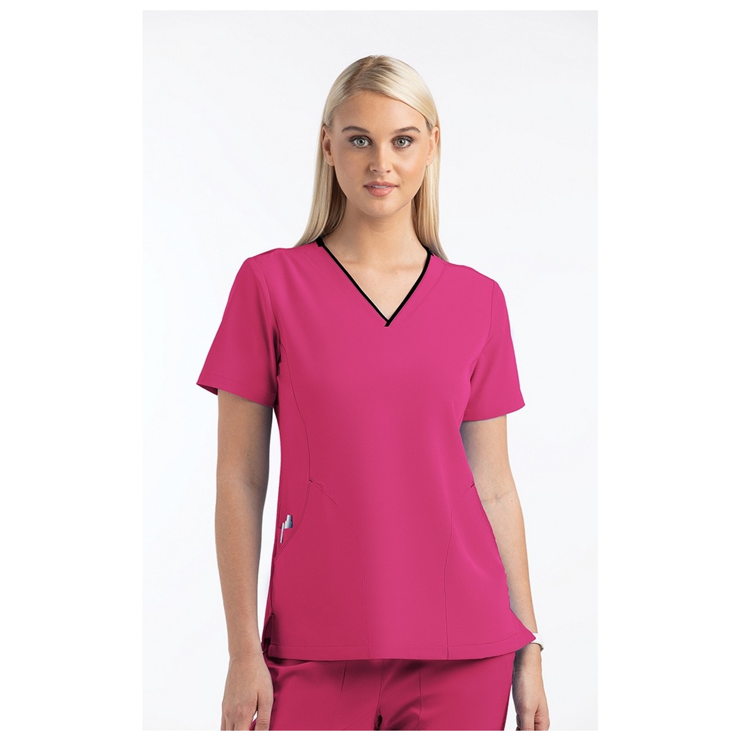 4510 [Matrix Impulse] Women's Contrast Curved V- Neck Top