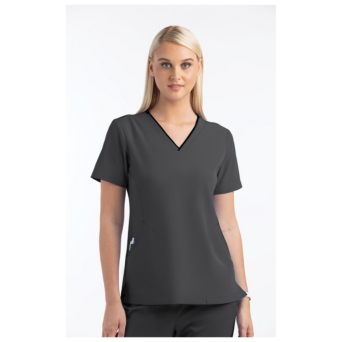 4510 [Matrix Impulse] Haut à col en V courbé contrasté pour femme