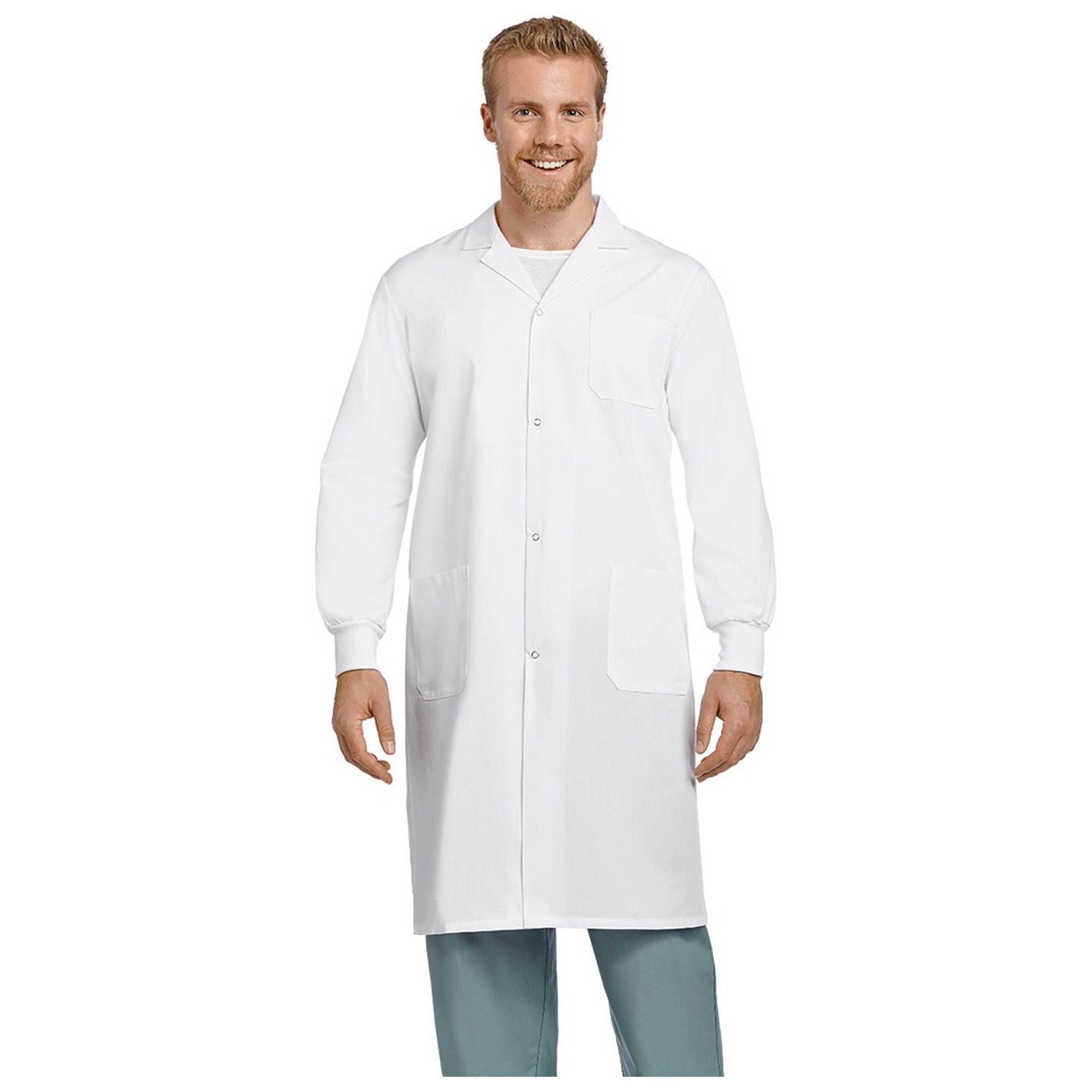 AVLC02 Blouse de laboratoire unisexe pleine longueur de 42 po avec bouton-pression et poignets en tricot - Vue pour hommes
