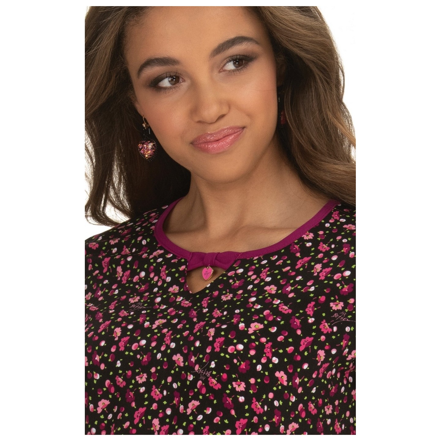*FINAL SALE B100PR Koi Rose Top - Ditsey Floral Raspberry