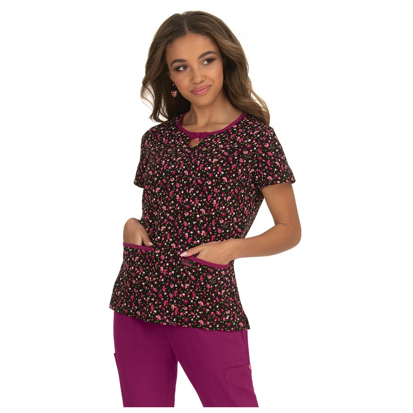 *FINAL SALE B100PR Koi Rose Top - Ditsey Floral Raspberry