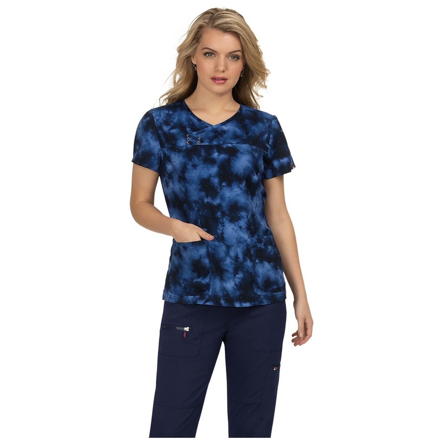 *FINAL SALE 352PR koi Serena Criss-cross Top Print: Shiborhi (Navy)