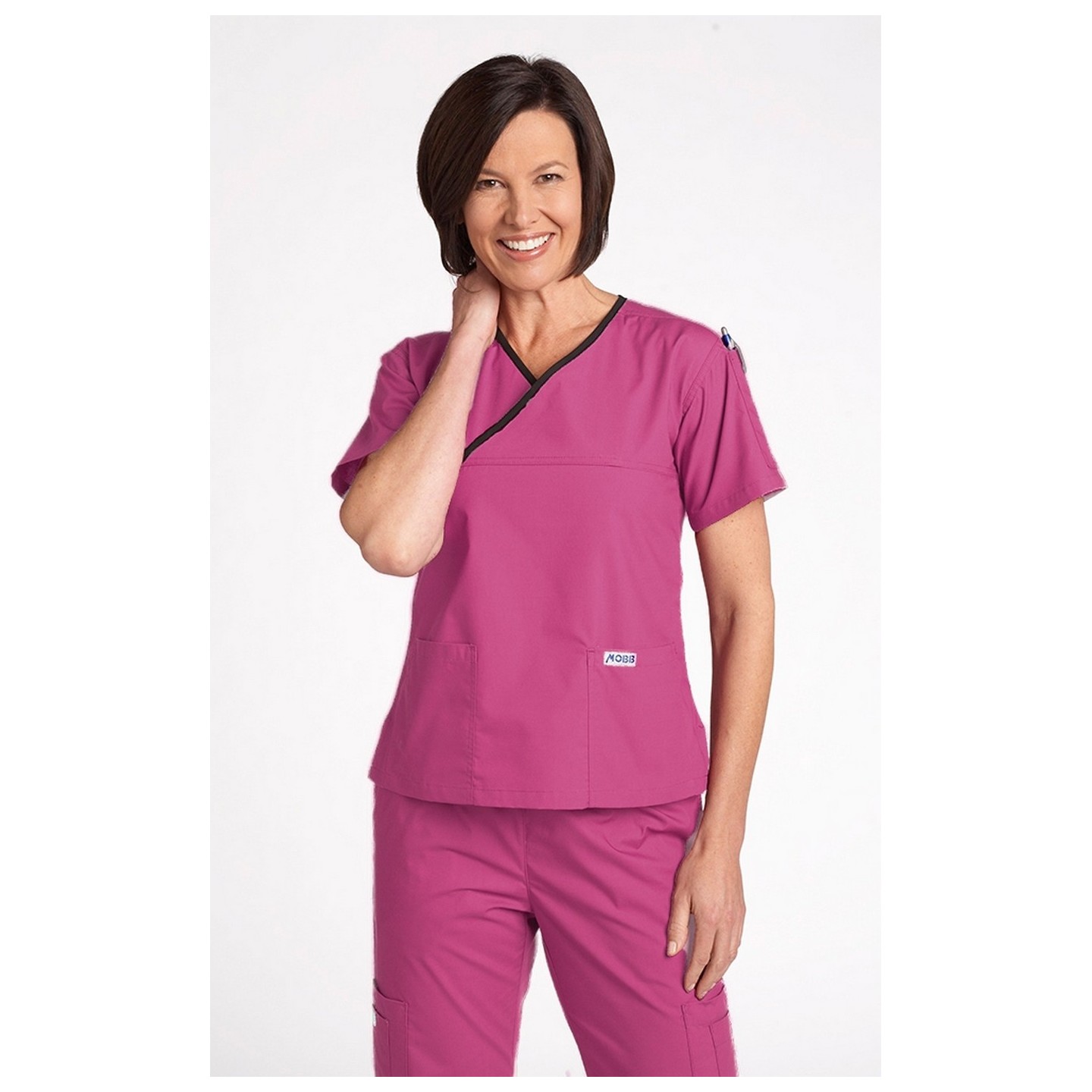 MOBB 323/312 Dusty Rose/Black Two Piece Criss Cross Flip Flap Scrub Set