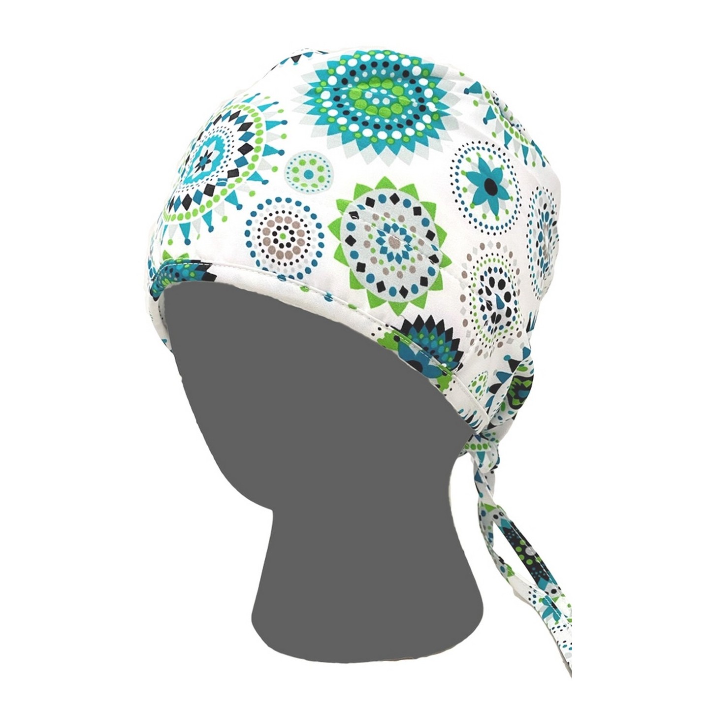 GTCP Zinnia Stretch Unisex Scrub Caps - Print: Circle Dot Medallions Blue