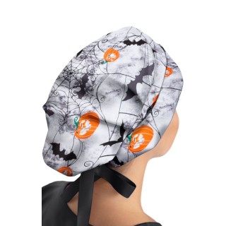 *FINAL SALE 1002PRT Healing Hands Sloan Halloween Black Bouffant Print Scrub Cap