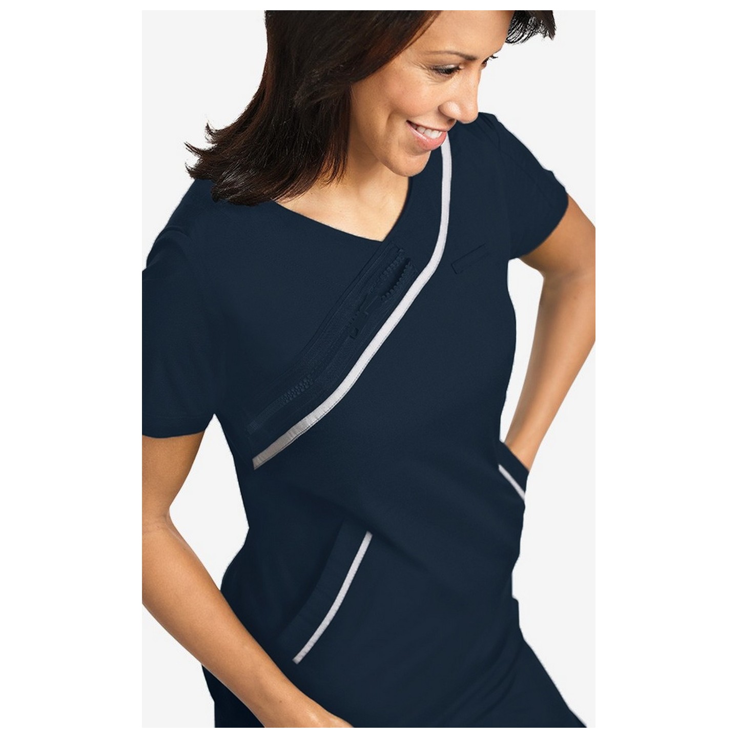 *FINAL SALE 530T Charcoal Reflector Trim Detail Scrub Top by MOBB