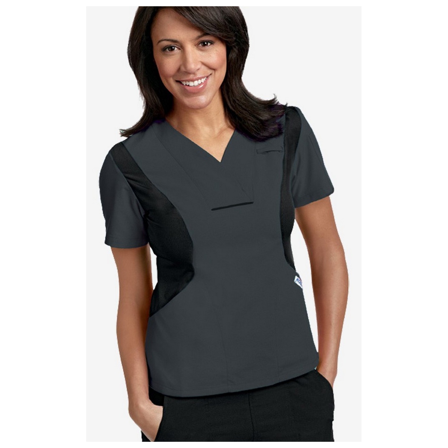 Actif Flexi V-Neck Scrub Top par MOBB - Charcoal/Black (CC-BL)