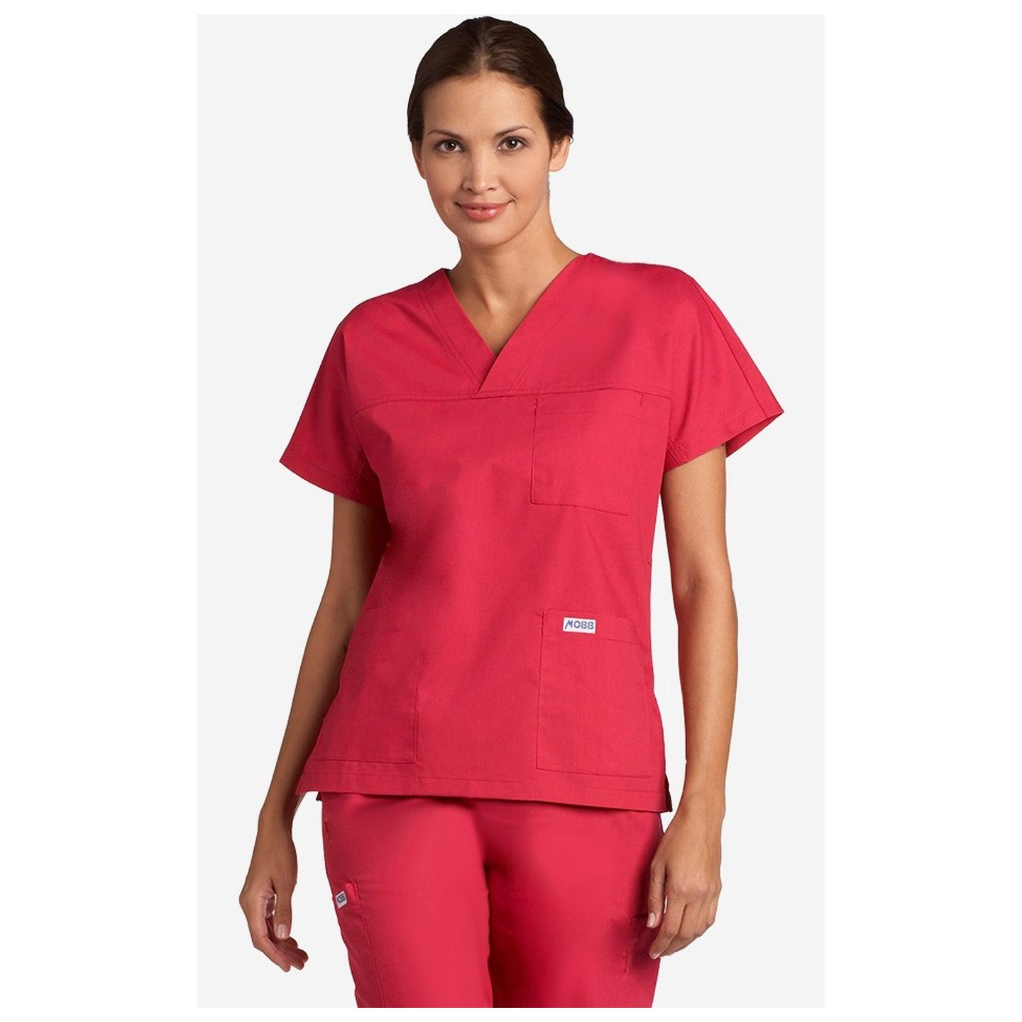 V-Neck Three Pocket Dolman Sleeve MOBB Scrub Top - Raspberry (RA)