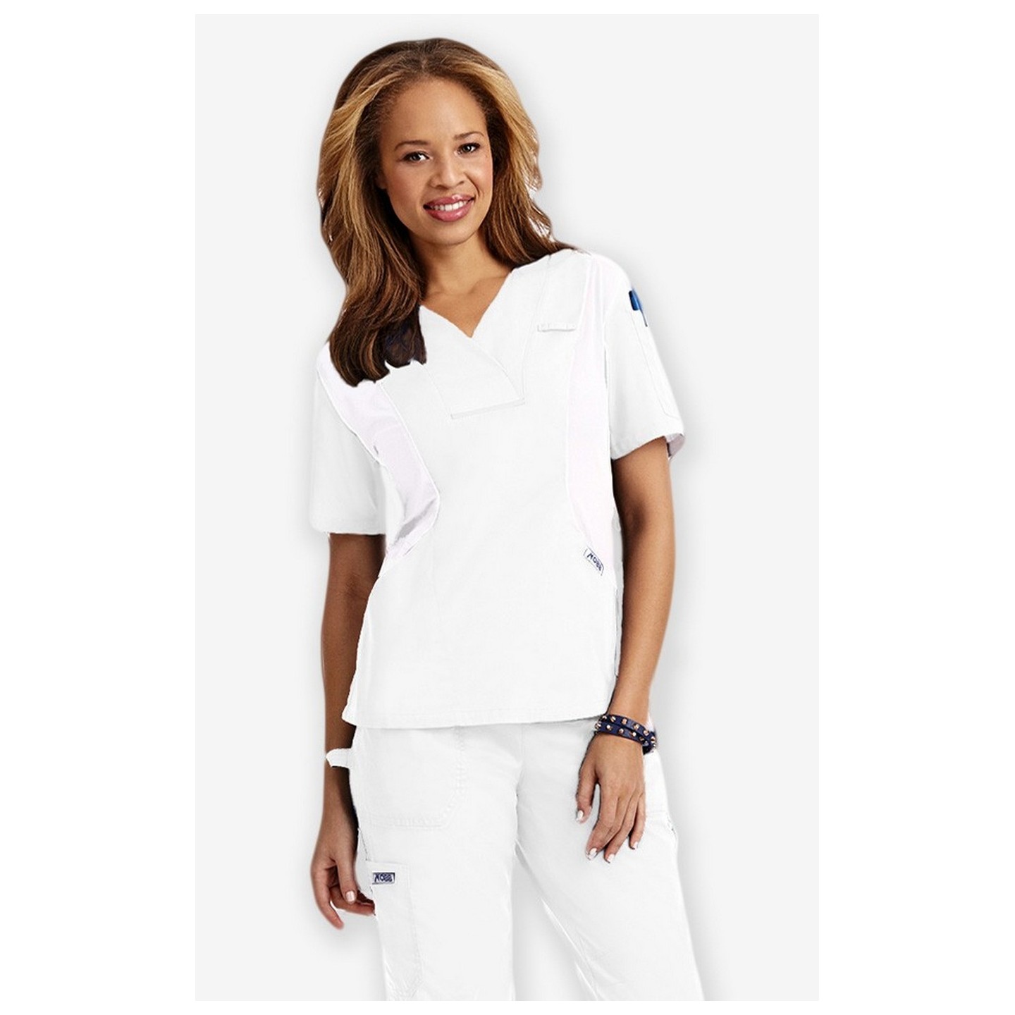 Actif Flexi V-Neck Scrub Top par MOBB - White/White (WH-WH)