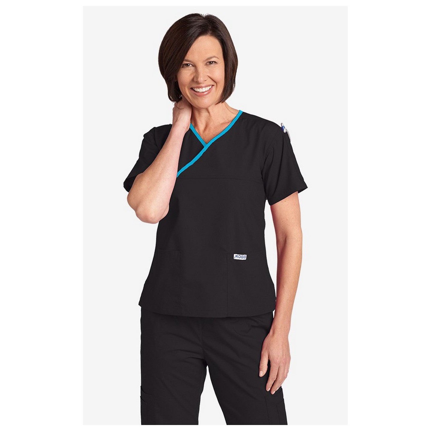 Criss Cross Scrub Top by MOBB - Black/Aqua (BL-AQ)