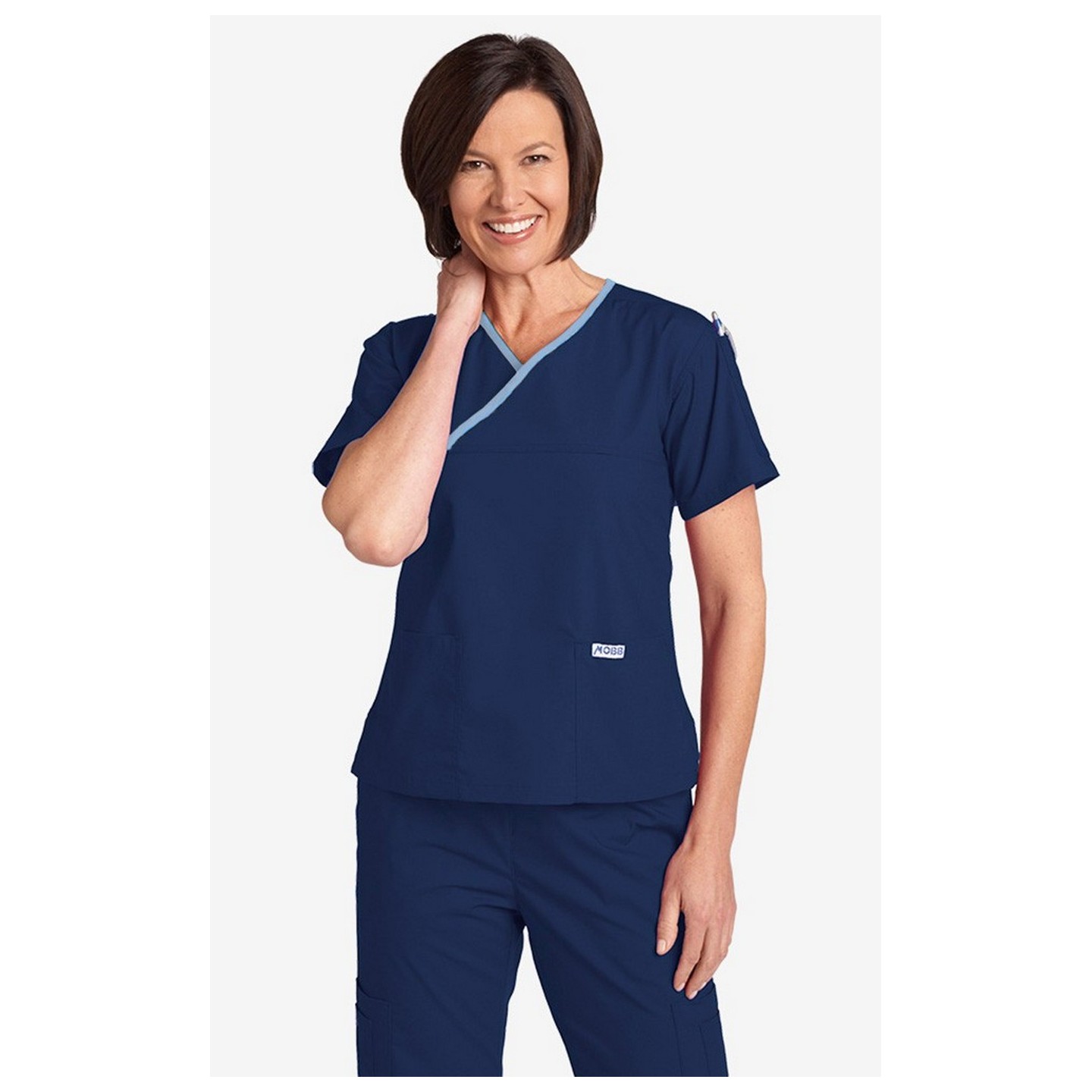 Criss Cross Scrub Top by MOBB - Navy/Sky Blue (NN-SB)