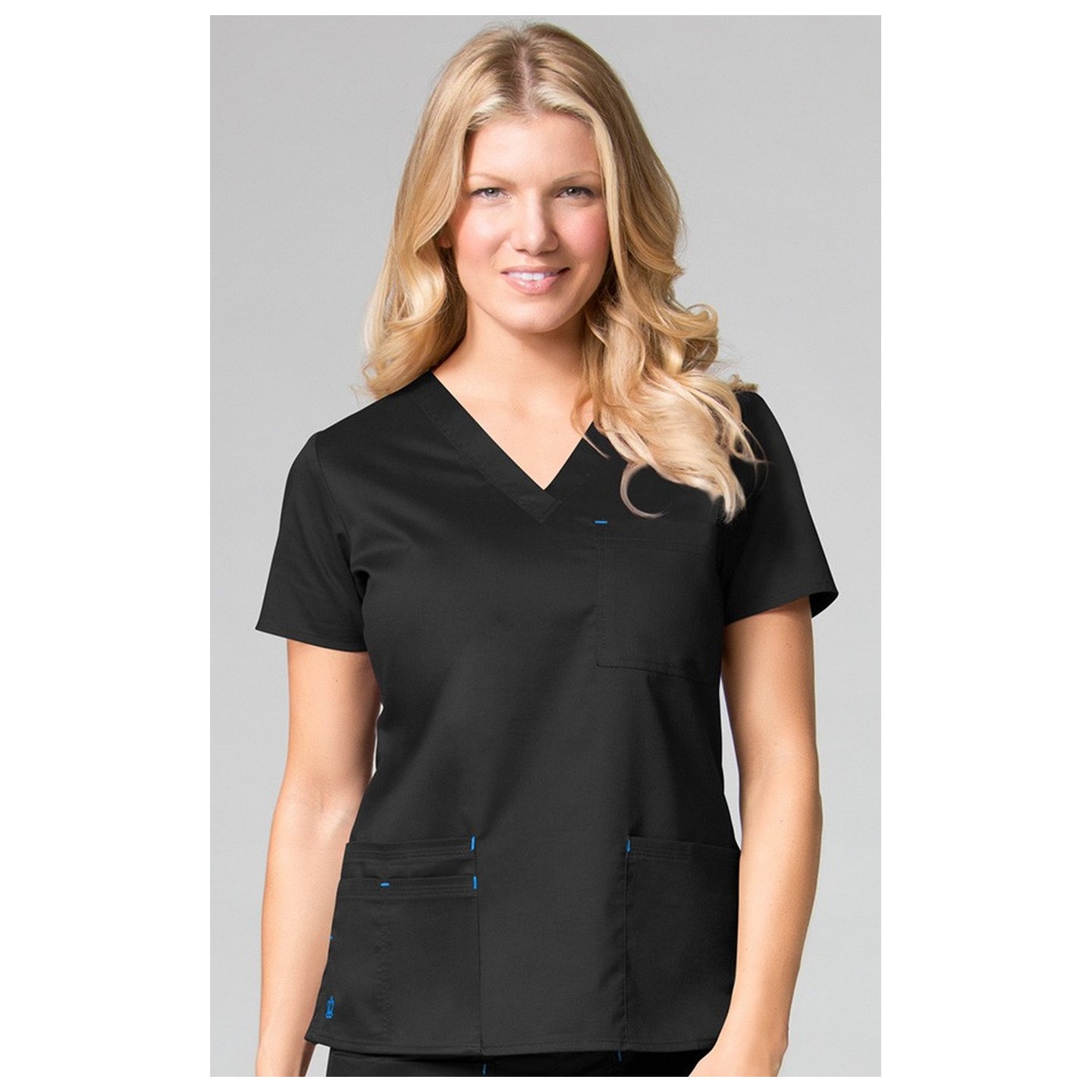 1202 Maevn Blossom - 3 Pocket Fashion V-Neck Top - Black/Pacific Blue