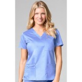 1202 Maevn Blossom - 3 Pocket Fashion V-Neck Top - Ceil Blue/Navy