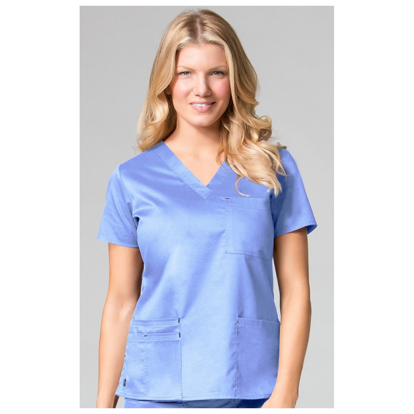 1202 Maevn Blossom - 3 Pocket Fashion V-Neck Top - Ceil Blue/Navy