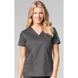 1202 Maevn Blossom - 3 Pocket Fashion V-Neck Top - Charcoal/Crimson