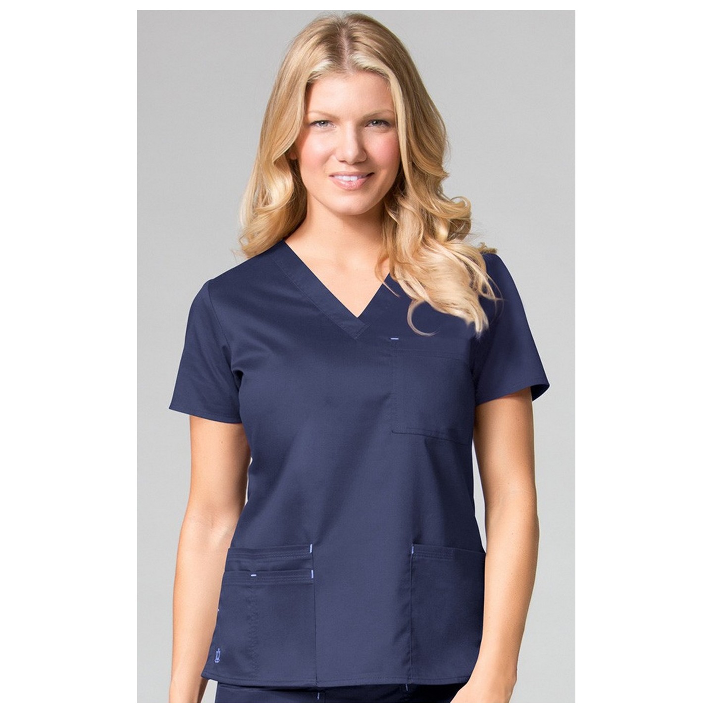 1202 Maevn Blossom - 3 Pocket Fashion V-Neck Top - Navy/Ceil Blue