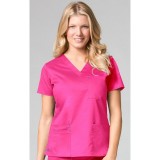 1202 Maevn Blossom - 3 Pocket Fashion V-Neck Top - Passion Pink/Pacific Blue