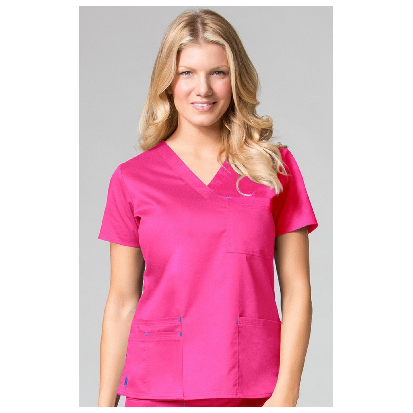 1202 Maevn Blossom - 3 Pocket Fashion V-Neck Top - Passion Pink/Pacific Blue