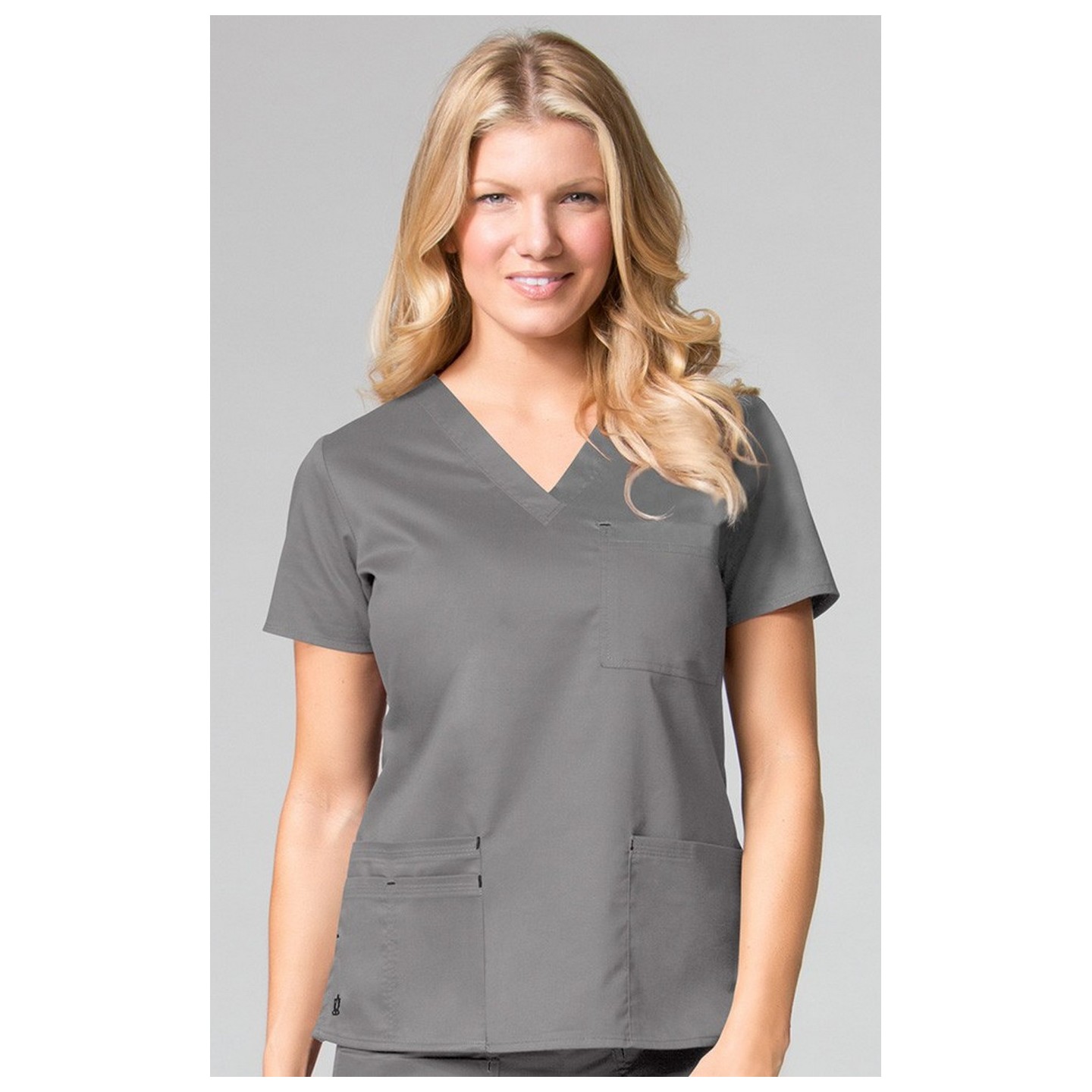 1202 Maevn Blossom - 3 Pocket Fashion V-Neck Top - Pewter/Black