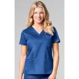 1202 Maevn Blossom - 3 Pocket Fashion V-Neck Top - Royal Blue/Yellow