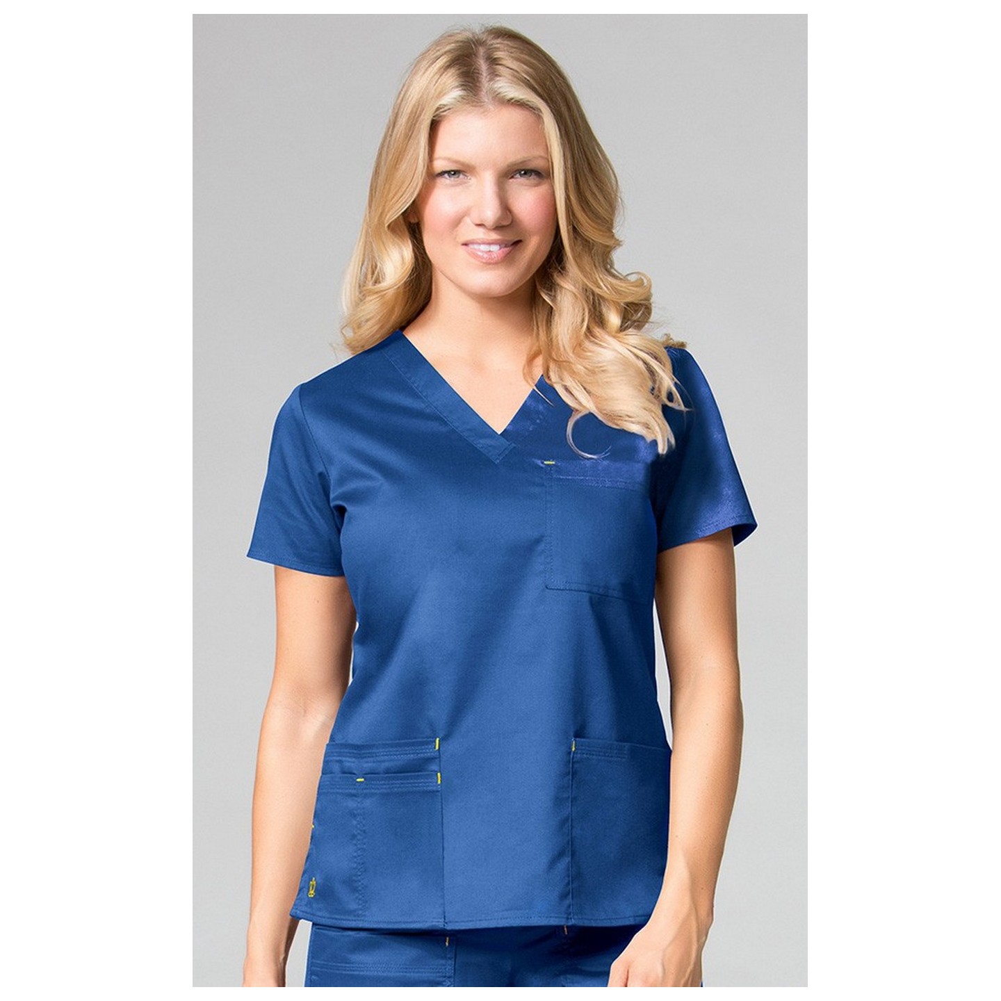 1202 Maevn Blossom - 3 Pocket Fashion V-Neck Top - Royal Blue/Yellow