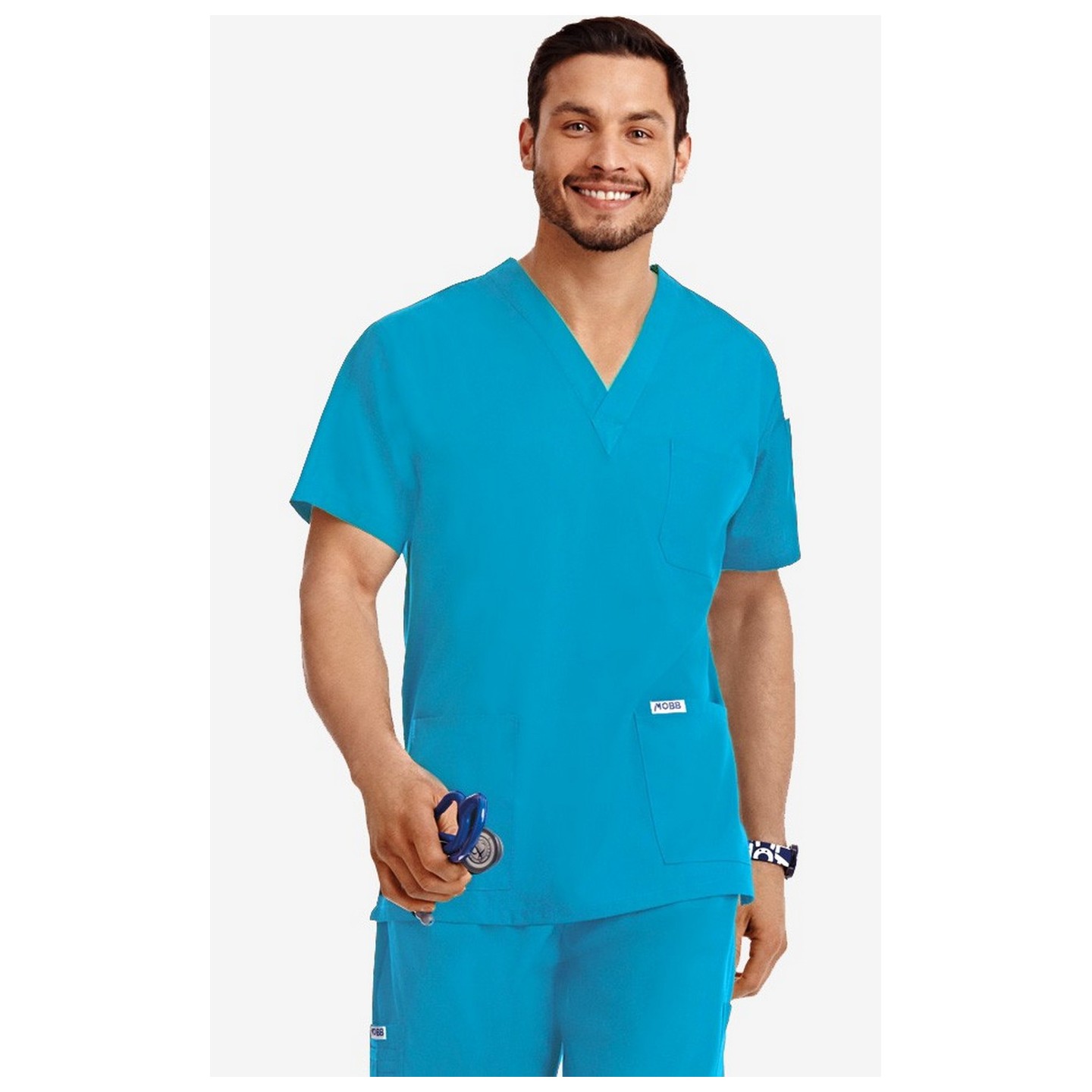 MOBB Classic Unisex 3 Pocket Scrub Top (Men's View) - Aqua (AQ