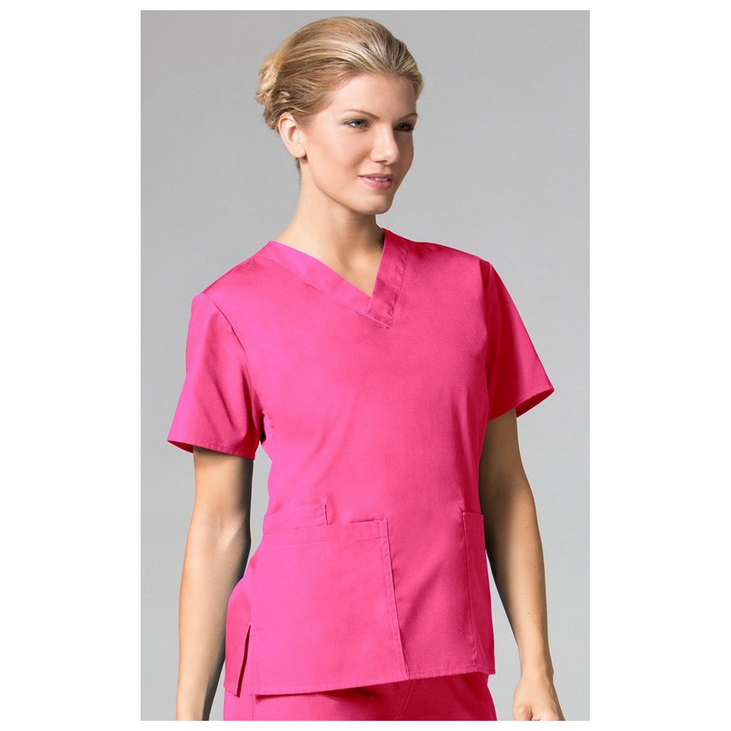 1016 Maevn CORE - 2 Pocket V-Neck Top - Hot Pink