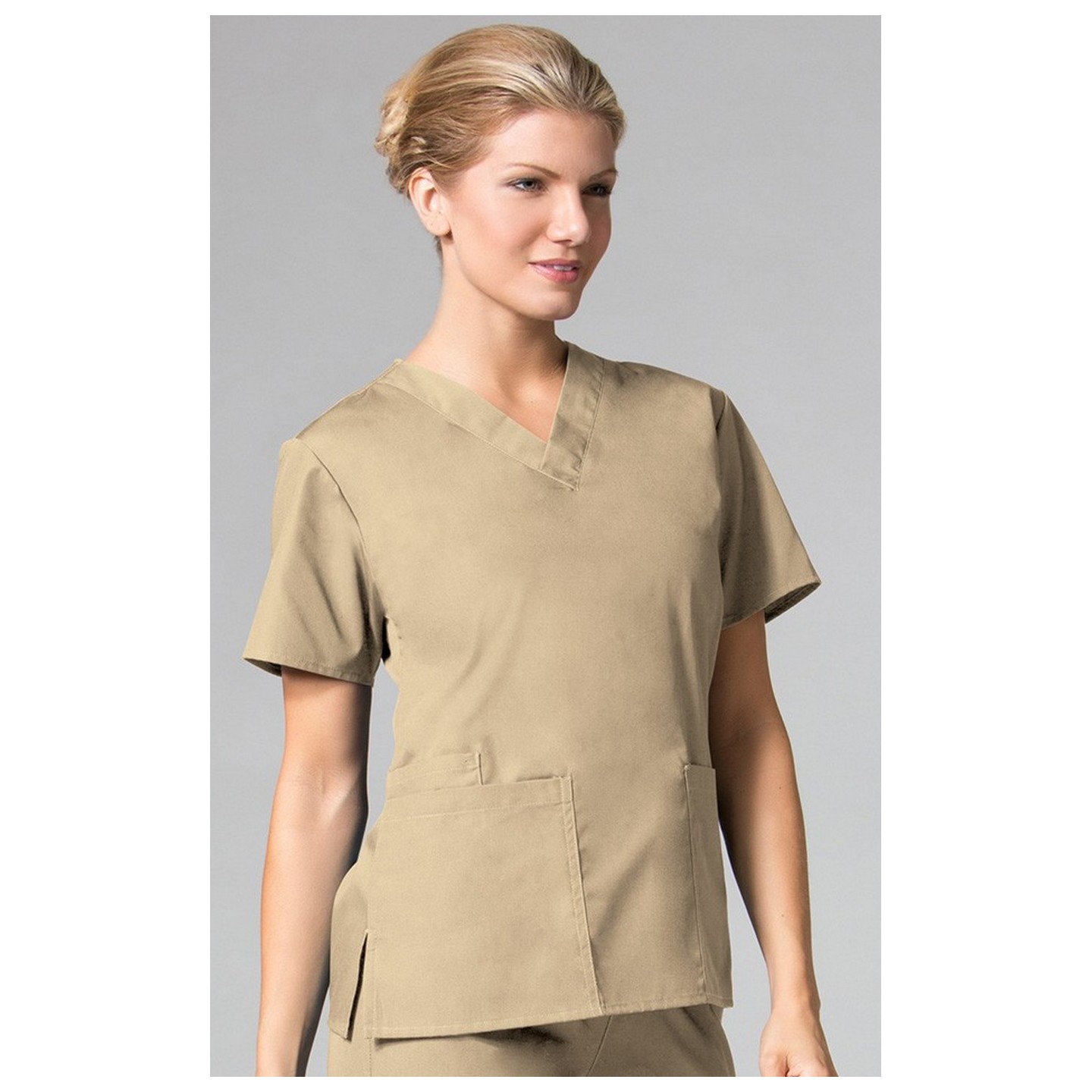 1016 Maevn CORE - 2 Pocket V-Neck Top - Khaki
