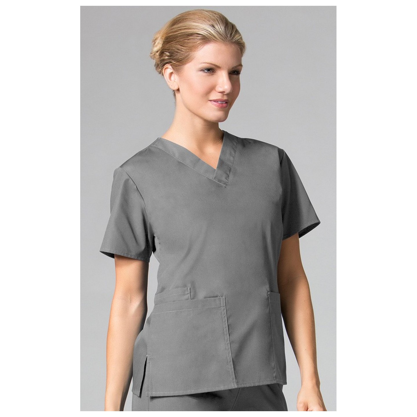 1016 Maevn CORE - 2 Pocket V-Neck Top - Pewter
