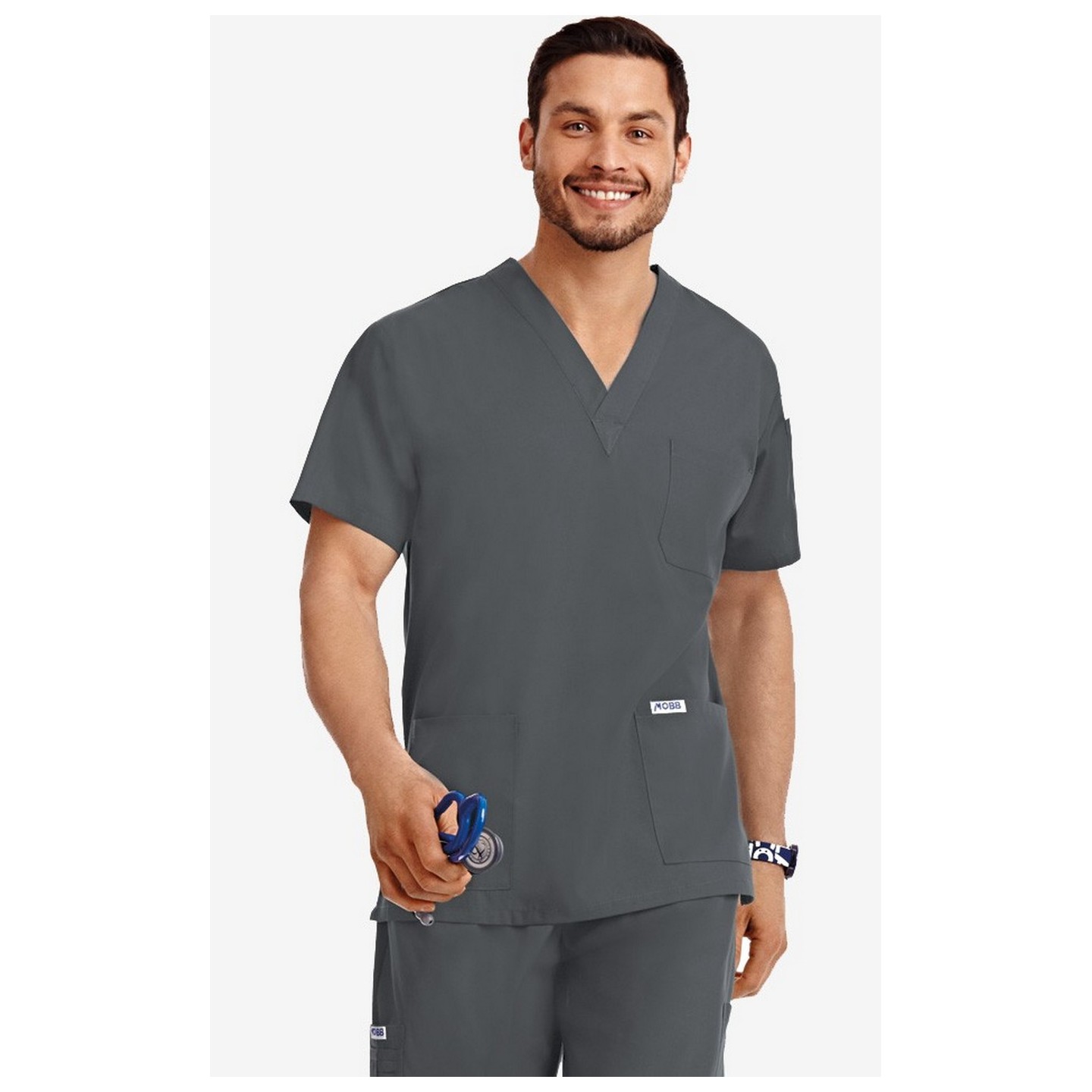 MOBB classique unisexe 3 Pocket Scrub Top (La vue de l'Homme) - Charcoal (CC)