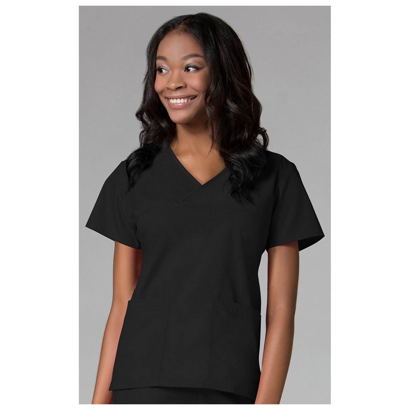 1026 Maevn CORE - Y-Neck Mock Wrap Top - Black/Black