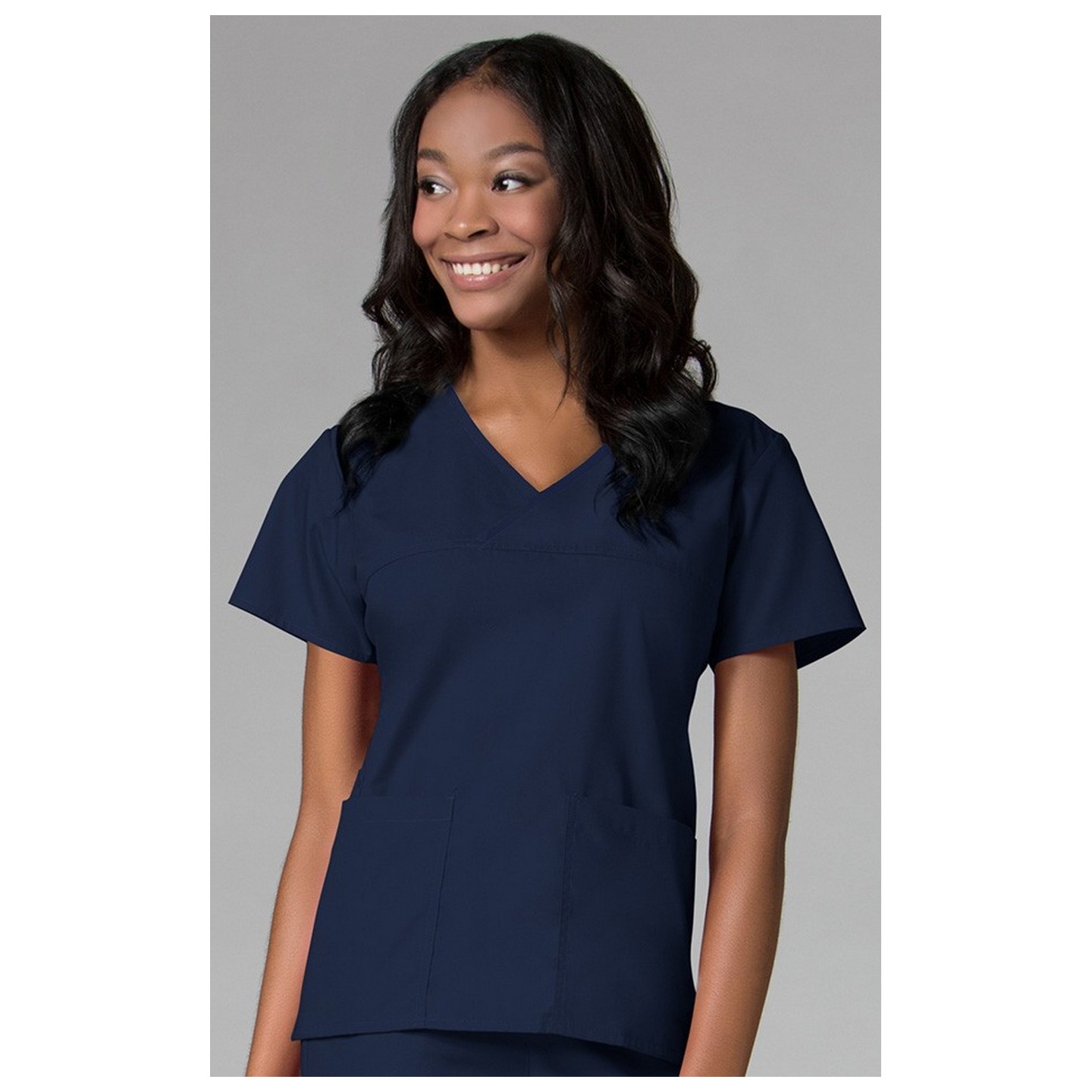 1026 Maevn CORE - Y-Neck Mock Wrap Top - Navy/Navy