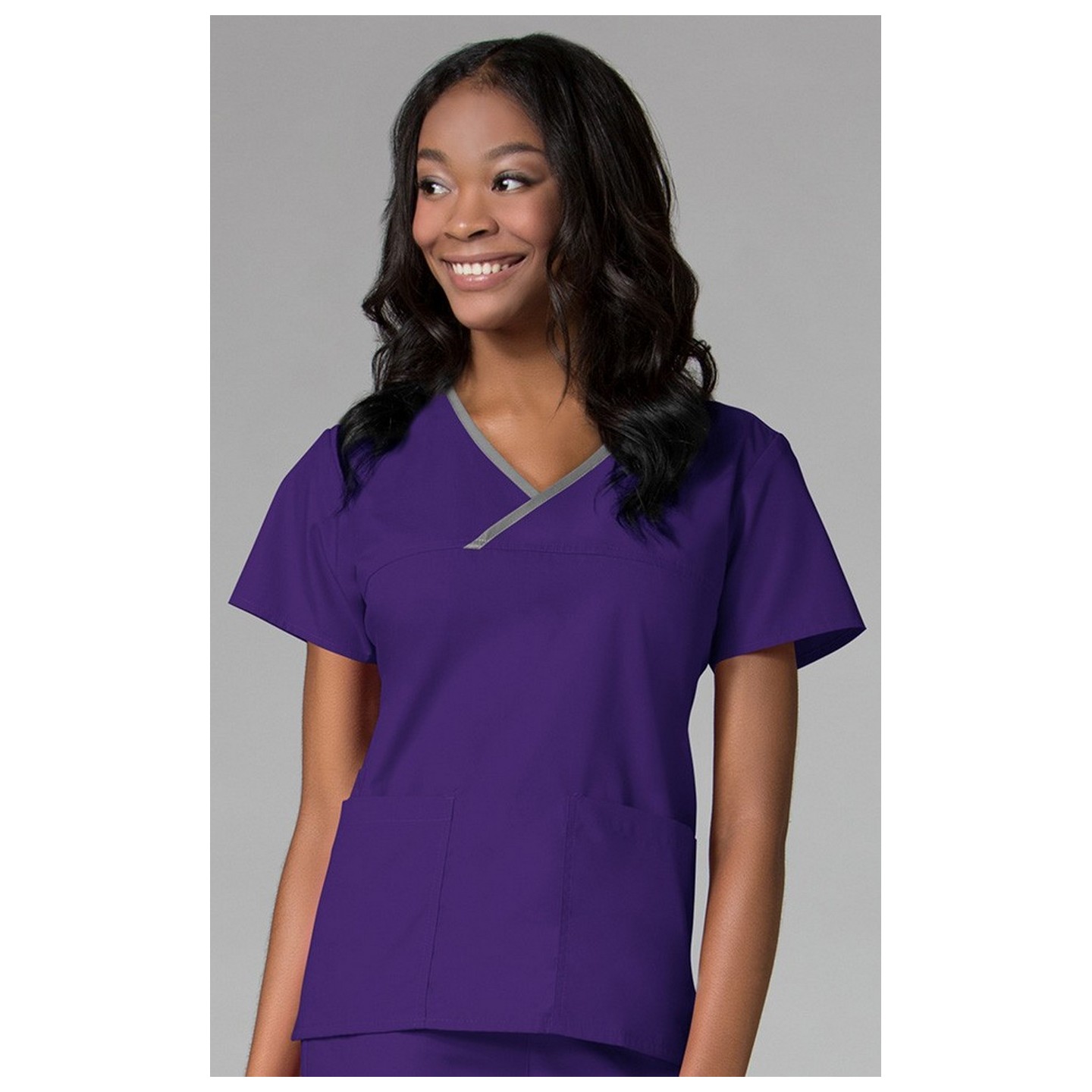 1026 Maevn CORE - Y-Neck Mock Wrap Top - Purple/Pewter