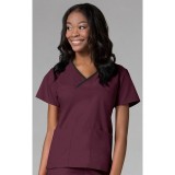 1026 Maevn CORE - Y-Neck Mock Wrap Top - Wine/Black