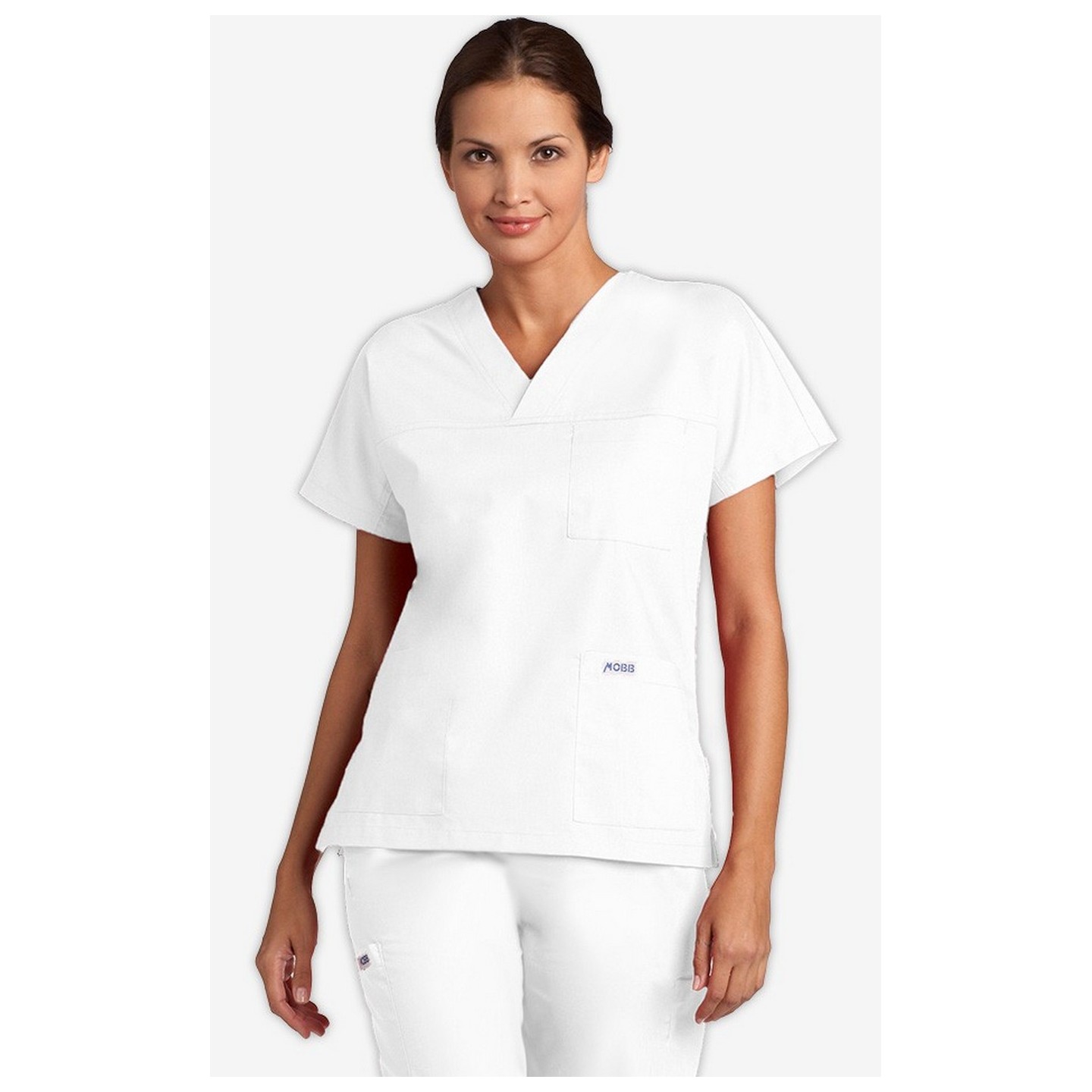 V-Neck Trois Pocket Dolman Sleeve MOBB Scrub Top - White (WH)