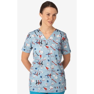 320T Dental Brigade MOBB V-Neck Print Scrub Top